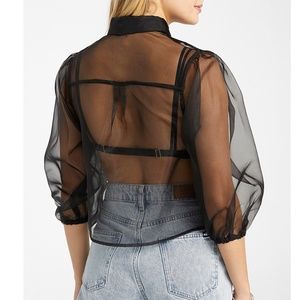 Black bubble ¾ sleeve organza blouse NWT